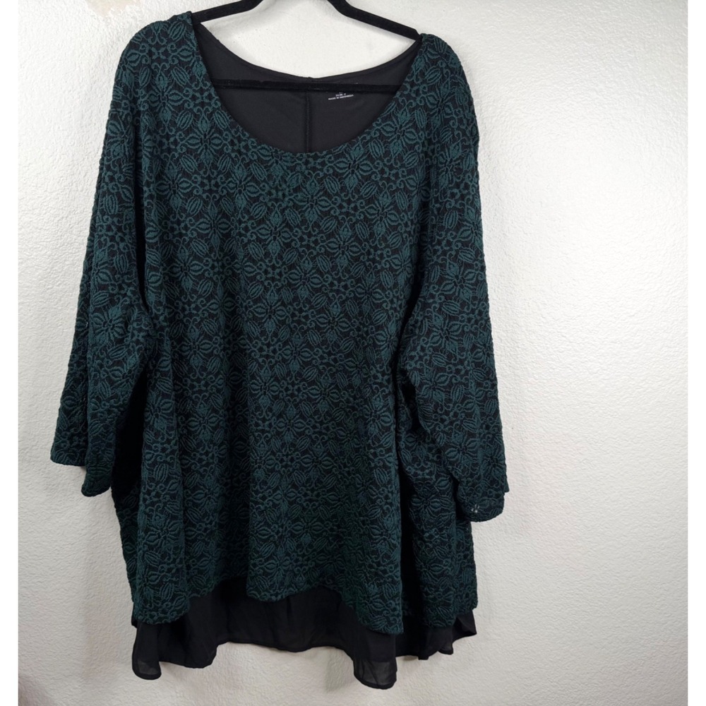Catherines Women's Top Green Black Size 5X Tunic 3/4 Sleeves Career Holiday